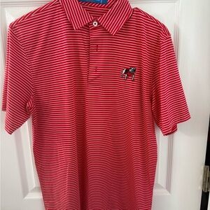 Southern Tide Red and White Striped Polo